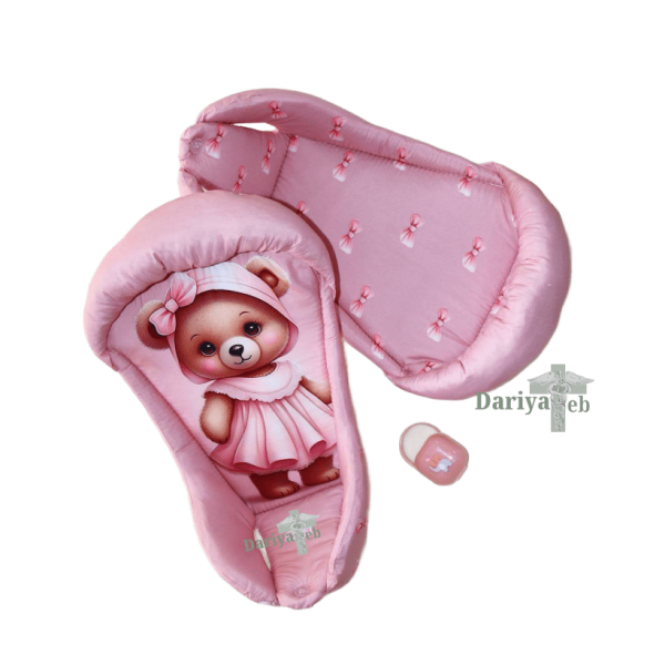 آغوشی نوزاد طرح خرس صورتی پاپیون دار
